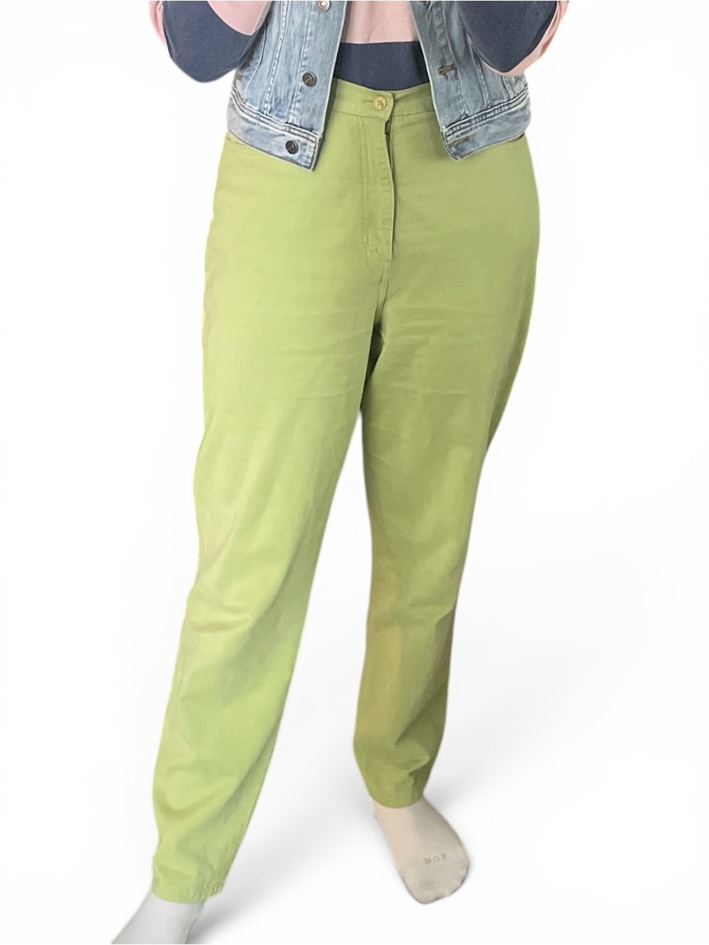 Vintage 90s Green Cotton Straight Leg Pants Size 10 Waist 30” Large Chartreuse